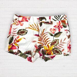 OLD NAVY Tropical Botanical Floral Palm White Linen Everyday Summer Shorts 8